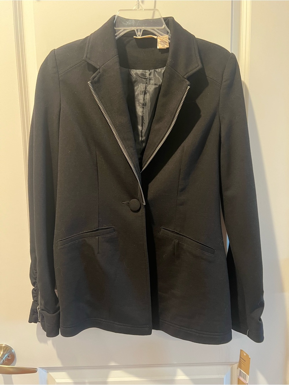 DKNY Black Zip-Trim Single-Button Blazer